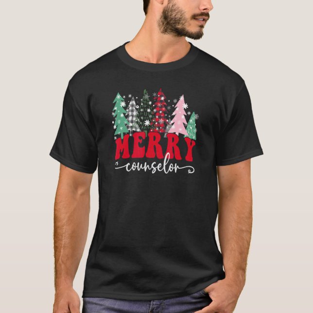 Merry School Counselor Christmas Trees Student Sup T-Shirt (Front)