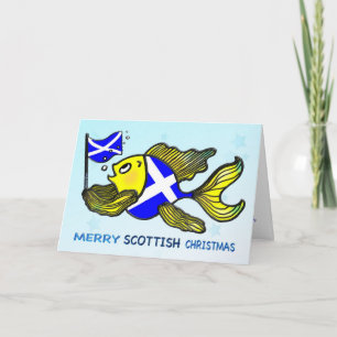 MERRY SCOTTISH CHRISTMAS fish holding flag CARD
