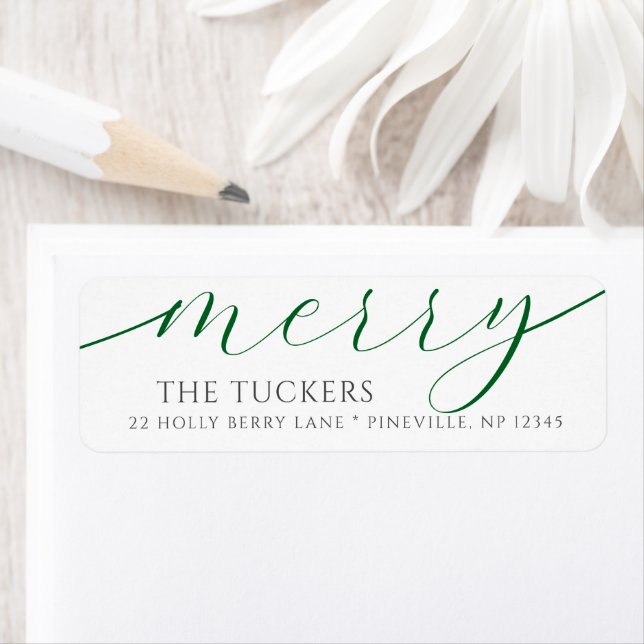 MERRY Script Festive Green Christmas Address Return Address Label (Insitu)