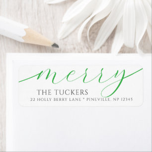 MERRY Script Festive Green Christmas Address Return Address Label