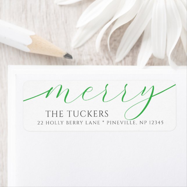 MERRY Script Festive Green Christmas Address Return Address Label (Insitu)