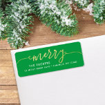 MERRY Script Gold & Bright Green Christmas Address Return Address Label<br><div class="desc">This simple design features the festive greeting "merry" in faux gold foil. Click the customise button for more flexibility in modifying/adding text/photos and design elements! Variations of this design as well as coordinating products are available in our shop, zazzle.com/store/doodlelulu. Contact us if you need this design applied to a specific...</div>