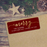 MERRY Script Gold Foil Dark Red Christmas Address Return Address Label<br><div class="desc">This simple design features the festive greeting "merry" in faux gold foil. Click the customise button for more flexibility in modifying/adding text/photos and design elements! Variations of this design as well as coordinating products are available in our shop, zazzle.com/store/doodlelulu. Contact us if you need this design applied to a specific...</div>