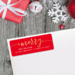 MERRY Script Gold Foil on Red Christmas Address Return Address Label<br><div class="desc">This simple design features the festive greeting "merry" in faux gold foil. Click the customise button for more flexibility in modifying/adding text/photos and design elements! Variations of this design as well as coordinating products are available in our shop, zazzle.com/store/doodlelulu. Contact us if you need this design applied to a specific...</div>