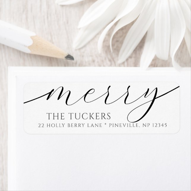MERRY Script Modern Christmas Return Address Label (Insitu)