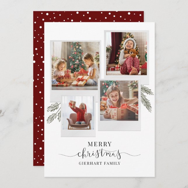 Merry Script Photo Collage Christmas Collage Holiday Card (Front/Back)