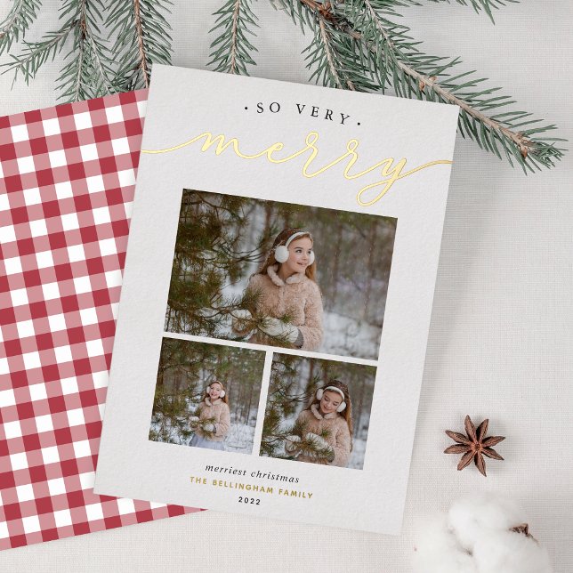 Merry Script | Photo Collage Foil Holiday Card (Creator Uploaded)