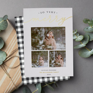 Merry Script   Photo Collage Foil Holiday Card