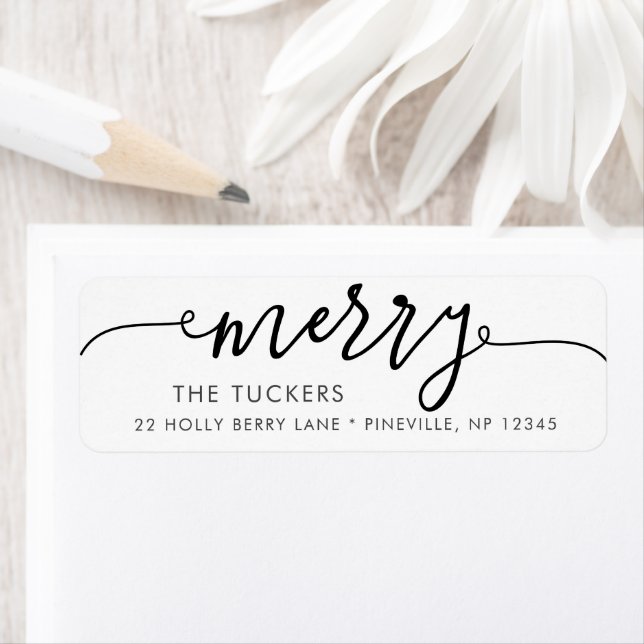 MERRY Script Simple Christmas Return Address Return Address Label (Insitu)