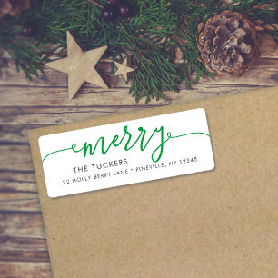MERRY Script Simple Green Christmas Return Address Return Address Label