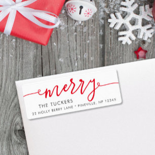 MERRY Script Simple Red Christmas Return Address Label