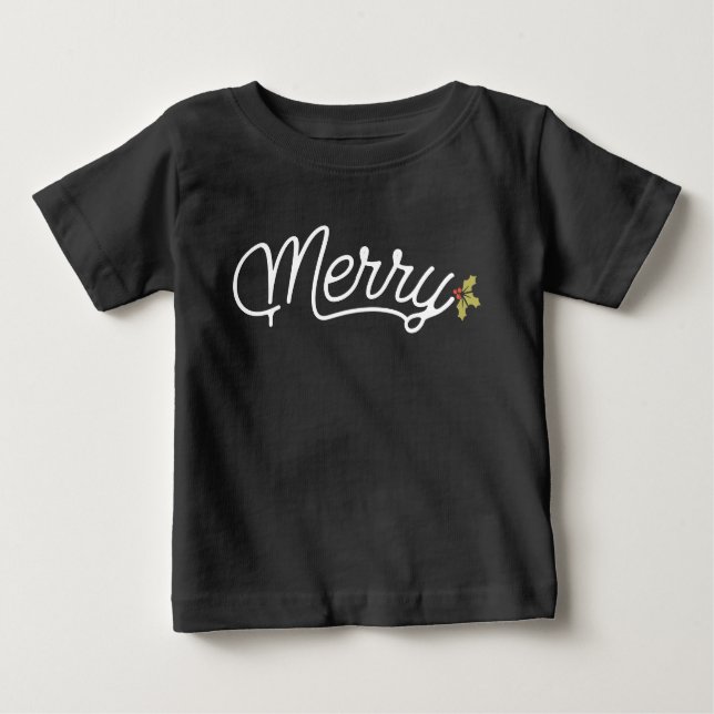 Merry Script Typography Minimalist Christmas  Baby T-Shirt (Front)
