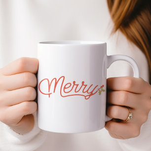 Merry Script Typography Minimalist Christmas  Large Coffee Mug