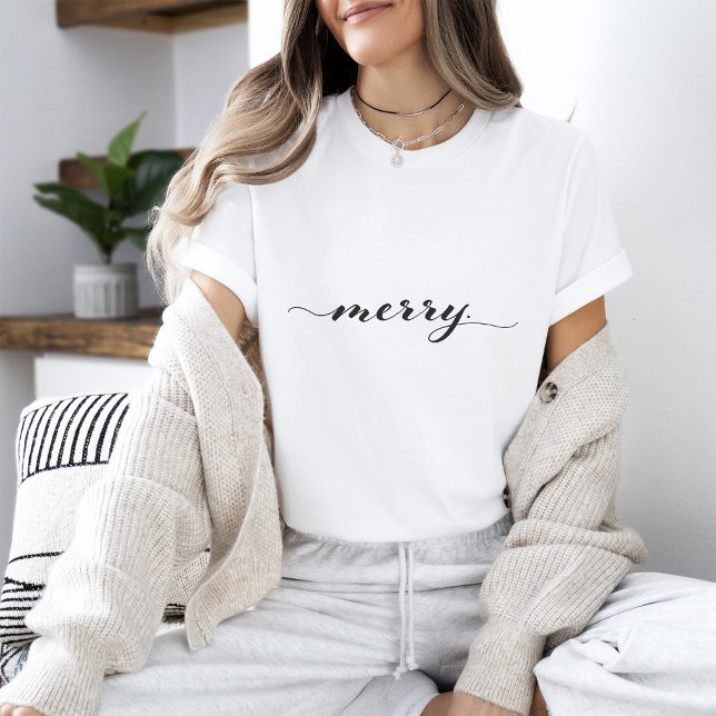 Merry Script Typography Minimalist Christmas T-Shirt (Creator Uploaded)