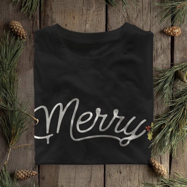 Merry Script Typography Minimalist Christmas  T-Shirt (Merry Script Typography Minimalist Christmas T-Shirt)