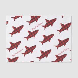 Merry Shark Christmas Plaid Red Black White Tissue Paper