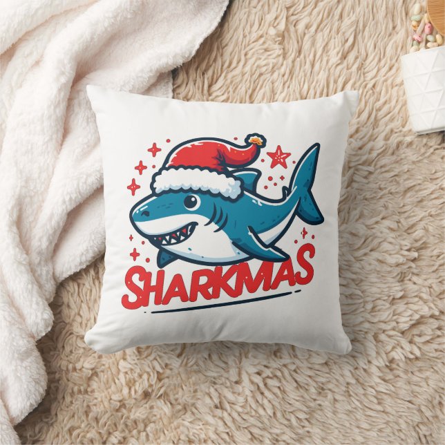 Merry Sharkmas, Christmas Shark, Funny Shark Xmas Cushion (Blanket)