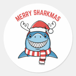 Merry Sharkmas Funny Christmas Shark Classic Round Sticker