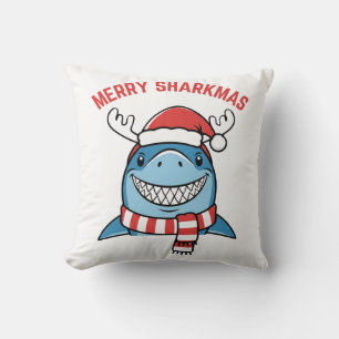Merry Sharkmas Funny Christmas Shark Cushion