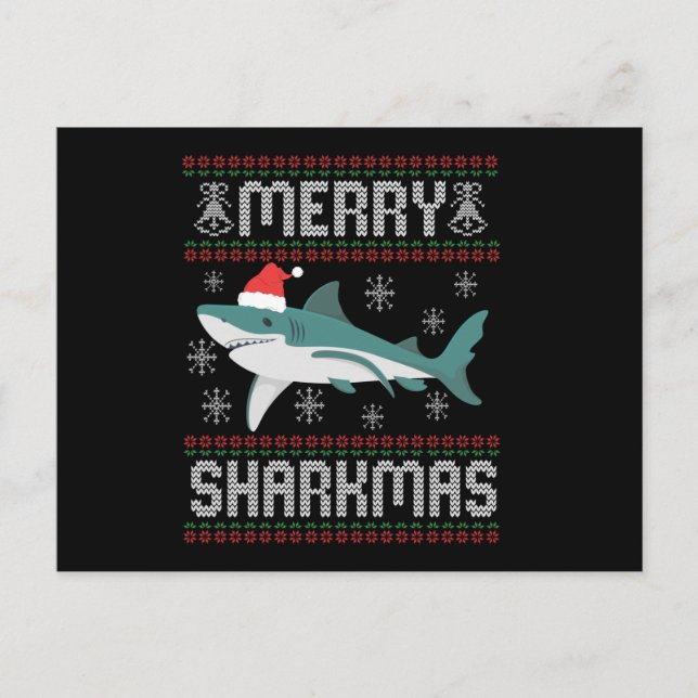 Merry Sharkmas Funny Christmas Shark Ugly Sweater Postcard (Front)