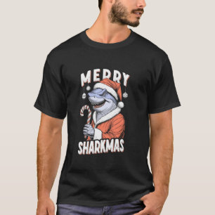 Merry Sharkmas Funny Shark Santa Claus Candy Cane T-Shirt