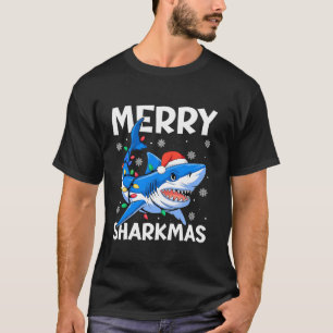 Merry Sharkmas Santa Hat Lights Funny Christmas Sn T-Shirt