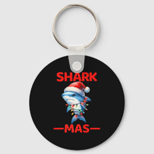 Merry Sharkmas Santa Shark Christmas Lights Hat Tr Key Ring