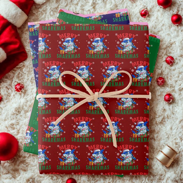 Merry Sharkmas Santa Shark Lover Christmas Wrapping Paper Sheet (Creator Uploaded)