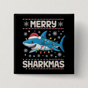 Merry Sharkmas Santa Ugly Christmas Lights Xmas 15 Cm Square Badge