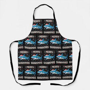 Merry Sharkmas Santa Ugly Christmas Lights Xmas Apron