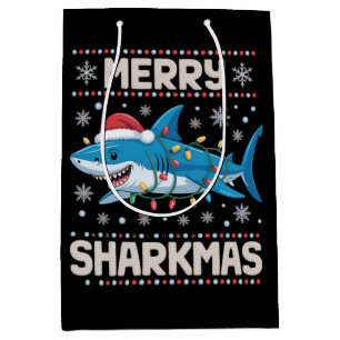 Merry Sharkmas Santa Ugly Christmas Lights Xmas Medium Gift Bag