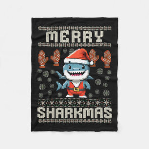 Merry Sharkmas Shark Christmas Ugly Xmas Kids Shar Fleece Blanket