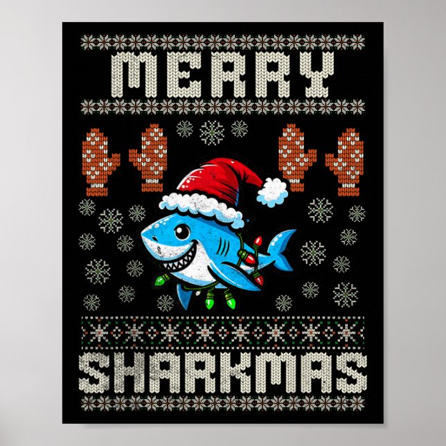 Merry Sharkmas Shark Christmas Ugly Xmas Kids Shar Poster (Front)