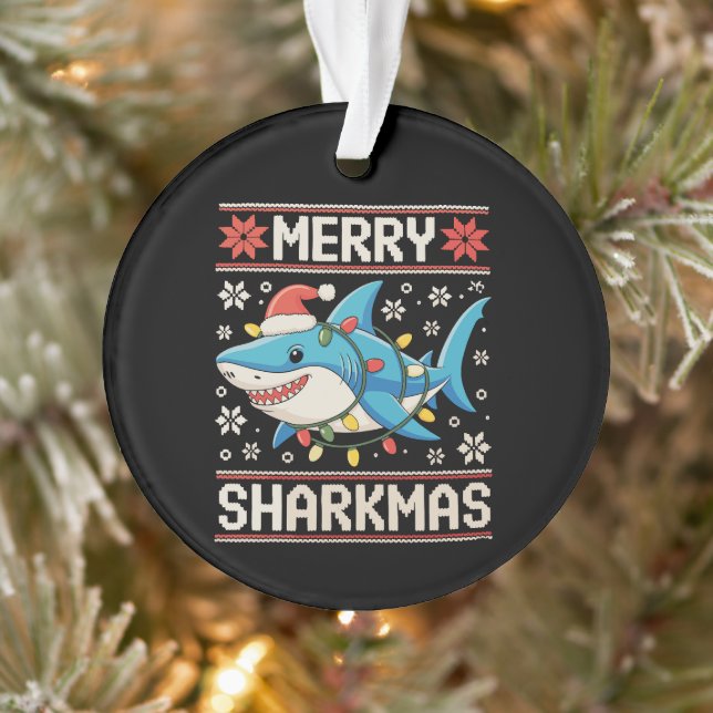Merry Sharkmas Shark Christmas Ugly Xmas Lights Ornament (Tree)