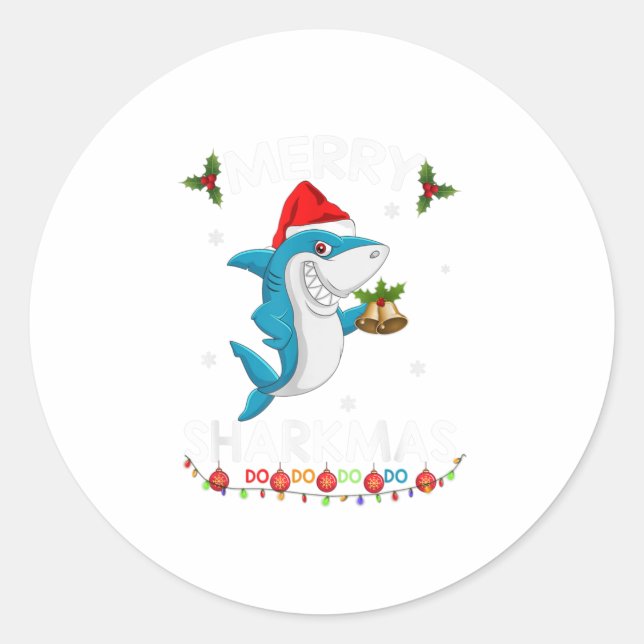 Merry Sharkmas Shark Santa Ugly Christma Classic Round Sticker (Front)