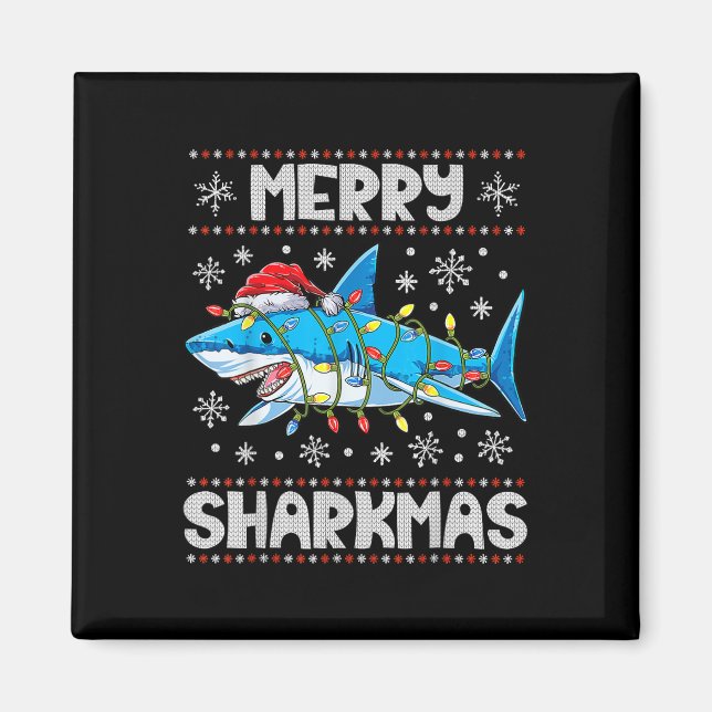Merry Sharkmas Shark Santa Ugly Christmas Lights B Magnet (Front)
