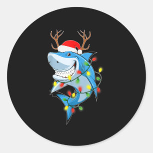 Merry Sharkmas Shark with Santa Hat Christmas Ligh Classic Round Sticker
