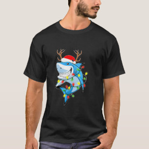 Merry Sharkmas Shark With Santa Hat Christmas Ligh T-Shirt