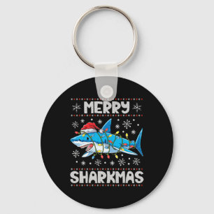 Merry Sharkmas Sharkmas Santa Ugly Christmas Light Key Ring