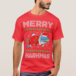 Merry Sharkmas Xmas Lights Ugly Santa Shark Christ T-Shirt