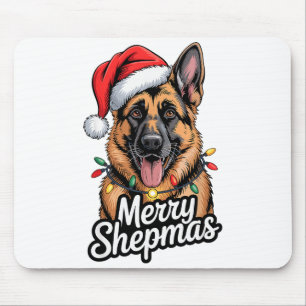Merry Shepmas German Shepherd Christmas Lights Hum Mouse Pad