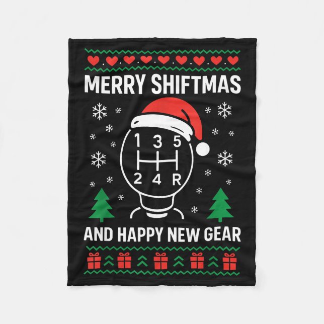 Merry Shiftmas And Happy New Manual Driver Christm Fleece Blanket (Front)