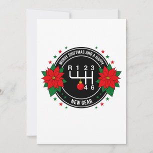 Merry Shiftmas Gear Manual Car Engine Santa Thank You Card