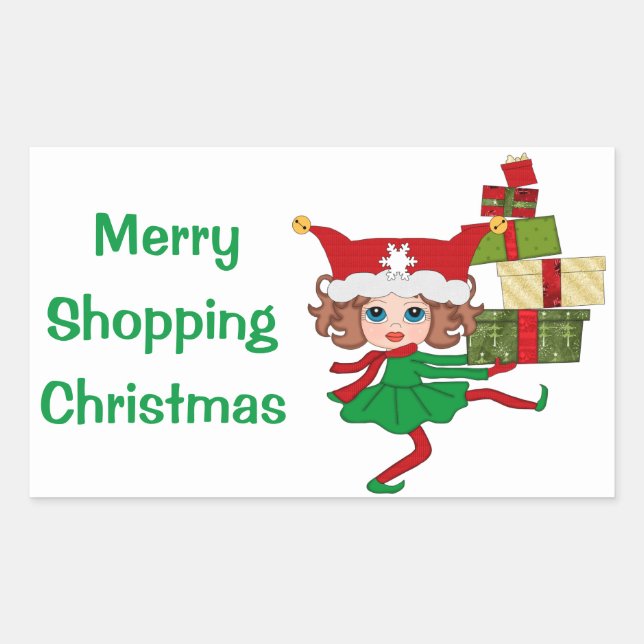 Merry Shopping Christmas Rectangular Sticker (Front)