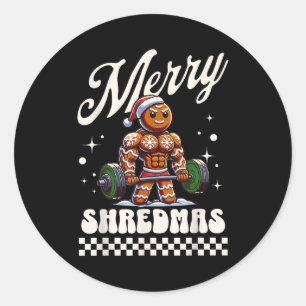 Merry Shredmas Christmas Gym Gingerbread Workout M Classic Round Sticker