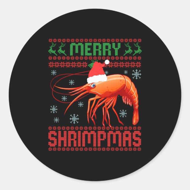 Merry Shrimpmas Funny Shrimp Ugly Christmas Sweate Classic Round Sticker (Front)
