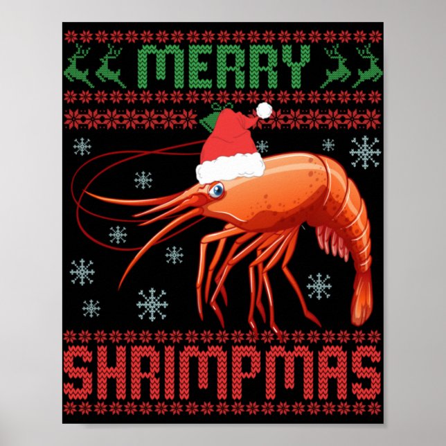 Merry Shrimpmas Funny Shrimp Ugly Christmas Sweate Poster (Front)