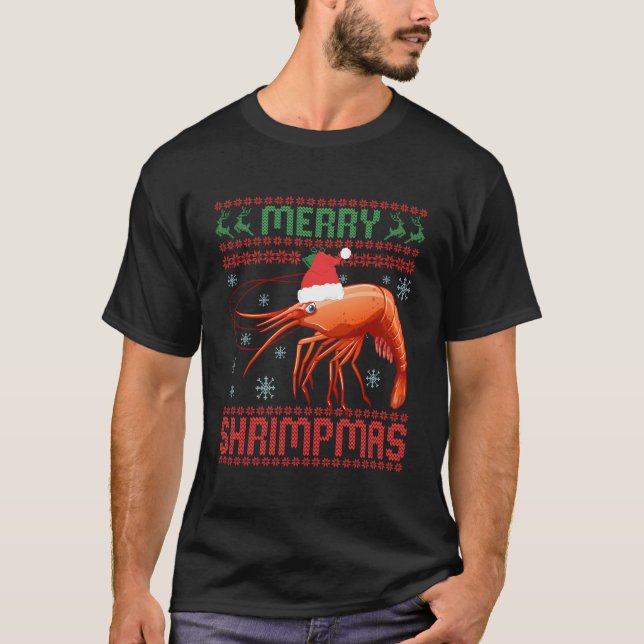 Merry Shrimpmas Funny Shrimp Ugly Christmas Sweate T-Shirt (Front)