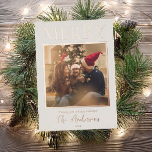 Merry Simple Modern Minimal Photo Foil Holiday Card