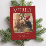 Merry Simple Modern Minimal Photo Holiday Postcard<br><div class="desc">Create your own personalised holiday cards this festive season. Simply add your favourite family photo to this Christmas postcard template.</div>